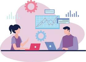 Boy and girl working on business management. vector