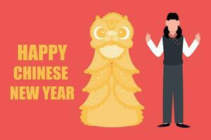 Boy greeting Chinese New Year. vector