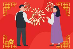 Boy and girl celebrating new year. vector