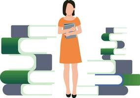 The girl is standing holding books. vector