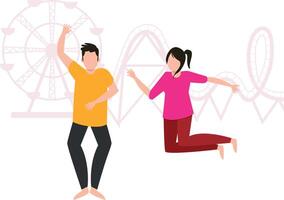 A boy and a girl are having fun at a fair. vector