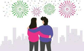 Couple watching fireworks. vector