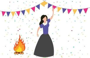 The girl is having a bonfire party. vector