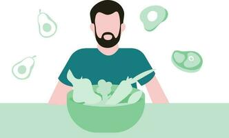 The boy is eating a salad. vector