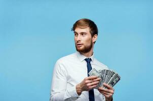 business man in shirt with tie money finance autumn background cropped view photo