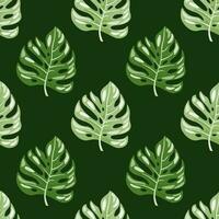 Stylized monstera leaves seamless pattern. Leaf background. Hawaiian rainforest floral backdrop. Exotic jungle plants endless wallpaper. V vector