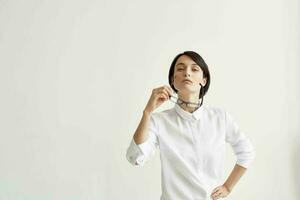 woman in white shirt with glasses office executive Studio Lifestyle photo