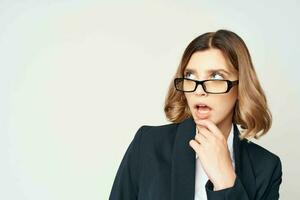 cheerful business woman work manager studio photo