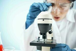 Woman in white coat science research experiment professional photo