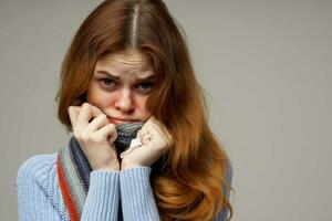 red-haired woman health problems temperature isolated background photo