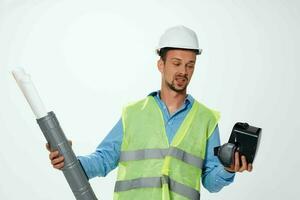 Builder professional work uniform virtual reality glasses photo