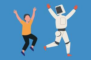 The robot and the girl are dancing. vector