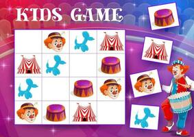 Sudoku maze kids game with circus clowns and items vector