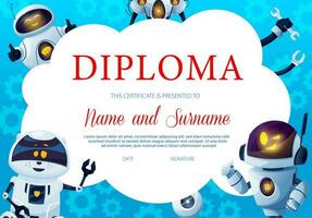 Education diploma with funny robots and gears vector