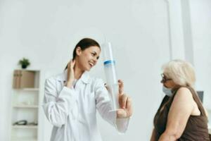 elderly woman at the doctor's appointment vaccination vaccine passport photo