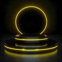 3d podium mockup with neon effect,stand product minimalist , photo