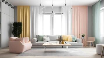 moderno minimalista vivo habitación interior, suave pastel estético vivo habitación ,generativo ai foto