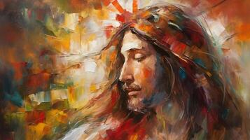 jesus christ oil painting on canvas , photo