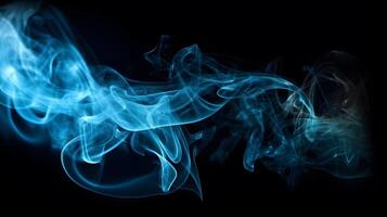 blue smoke effect abstract on black background , photo