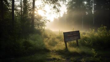 vacío de madera firmar en borde de bosque en verano ,generativo ai foto