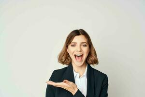 woman in suit executive businesswoman working studio photo