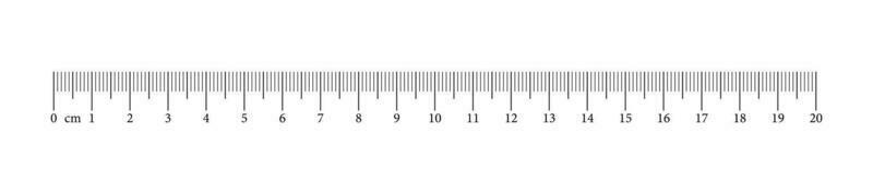 Measuring chart with 20 centimeters. Ruler scale with numbers. Length measurement math, distance, height, sewing tool. vector