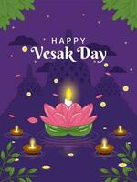 contento vesak día, saludo tarjeta y póster diseño para vesak día. vesak día es un santo día para budistas vector