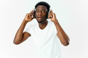 man african appearance with headphones modern style music photo