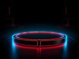 podium 3d with neon effect,stand product 3d , photo