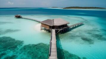 water villa in shallow sea, seafront bungalows, photo