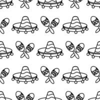 Sombrero hats and  Maracas doodle illustration seamless pattern. vector