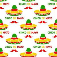 Cinco de Mayo. 5th of May. Sombrero and mustache seamless pattern. vector