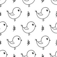 Cute spring bird seamless pattern vector illustration.