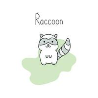 Vector illustration of cute raccoon in doodle style.