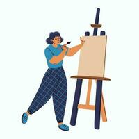 Girl artist with a high easel. Isolated illustration for design. vector