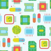 Microcircuits, electrical circuit, processor with CPU microcircuits. Vector seamless pattern. Circuit technology background with hi-tech digital data connection system.