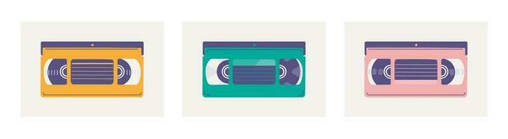 Set of vector video tapes vhs. Flat trendy elements for retro design.