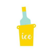 Bottle of wine in a container with ice for cooling drinks. Vector trendy isolated illustrations for design.