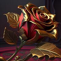 Red rose and gold petals with intricate details. photo