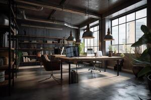 Modern office interior in loft, industrial style . photo