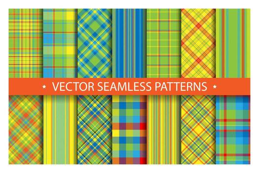establecer un patrón a cuadros sin costuras. patrones de tartán textura de la tela. fondo de vector geométrico a cuadros. telón de fondo de manta de rayas escocesas