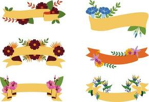 decorativo bandera con flores y hojas aislado icono vector ilustración diseño