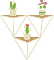 Cactuses in pots on a shelf. Vector illustration in flat style