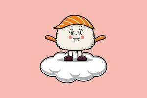 lindo personaje de dibujos animados de sushi de pie en la nube vector