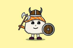 Cute cartoon character Sushi viking pirate vector