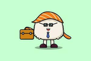 Cute cartoon Sushi businessman holding suitcase vector