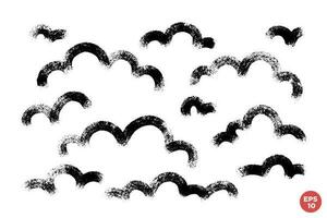 Vector cloud set. Dry brush hand drawn linear artistic cloud shapes. Creative artistic one color elements for designs.