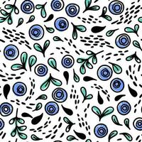 Vector seamless pattern with hand drawn colorful blueberries on white background. Design for wallpaper, background, print, textile design, notebooks, phone cases, packaging paper, and more.