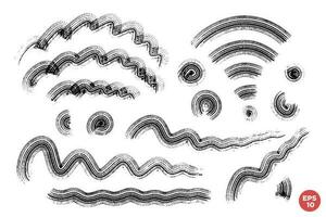 Ink dry brush drawn scrawls, strokes and shapes vector set. Childish drawing. Hand drawnartistic elements.