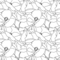 Vector seamless pattern with hand drawing wild flowers, linear black and white botanical illustration, floral elements, hand drawn repeatable background. Artistic backdrop.